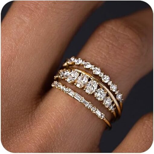 TOBENY Stackable Gold Rings for Women Non Tarnish Dainty 14K Gold Plated Stacking Cubic Zirconia Thumb Ring Set Trendy Statement Promise Wedding Bands Engagement Rings for Women...