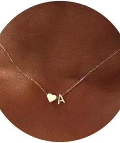 Turandoss Gold Heart Initial Necklace for Women, 18K Real Gold Plated Heart Initial A-Z Necklace Dainty Heart Necklaces Tiny Gold Initial Necklaces Birthday Gifts for Women Jewelry