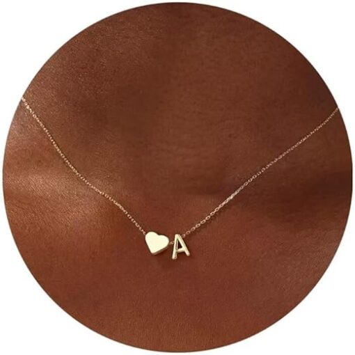 Turandoss Gold Heart Initial Necklace for Women, 18K Real Gold Plated Heart Initial A-Z Necklace Dainty Heart Necklaces Tiny Gold Initial Necklaces Birthday Gifts for Women Jewelry