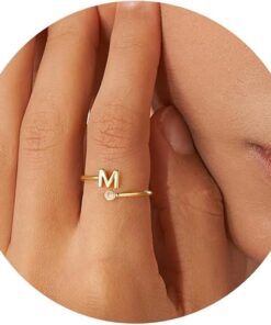 Turandoss Gold Rings for Women Girls - Non Tarnish Dainty 14K Gold Plated Adjustable Letter Rings for Women Teen Girls, Stackable Cute Thumb Pinky Fashion Unique Open Simple...