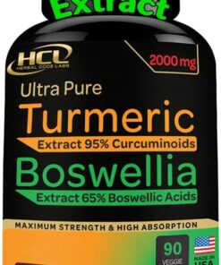 Turmeric Boswellia Extract Supplement 2000 mg – Strong Natural Joint Support Pills – Extra Strength Boswellia Serrata with Turmeric Curcumin Powder 90 Capsules