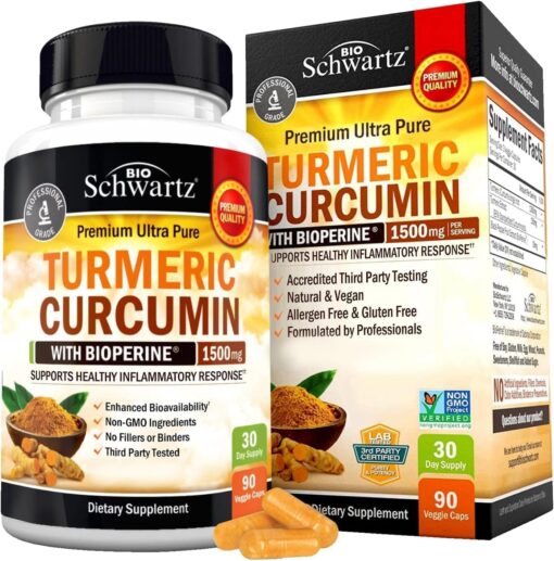 Turmeric Curcumin with Black Pepper Extract 1500mg - High Absorption Ultra Potent Turmeric Supplement with 95% Curcuminoids and BioPerine - Non GMO Turmeric Capsules for Joint...