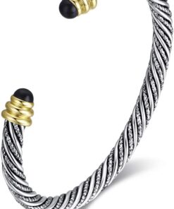 Twisted Cable Bracelet with Black Spinel, Brass Alloy, 5mm