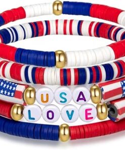 USA Bracelets Red White And Blue Accessories Handmade Jewelry Gifts for Women Teen Boys Girls