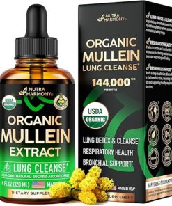 USDA Organic Mullein Drops for Lungs - Mullein Leaf & Licorice Extract Supplement - Made in USA - Lung & Bronchial Cleanse for Smokers - Respiratory Health Support - As Liquid,...