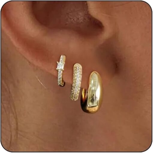 VIROMY Gold Hoop Earrings Set for Women Trendy, 14K Gold Plated Lightweight Small Gold/Silver Hoop Earrings for Women Chunky Open Hoops Earrings for Women Jewelry Gifts for women