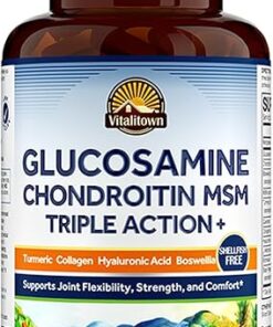 VITALITOWN Glucosamine Chondroitin MSM | Collagen, Boswellia, Turmeric, Hyaluronic Acid, Bromelain | Triple Action+ Joint Formula | 12 Joint-Loving Ingredients | 90 Tablets, No...