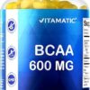 Vitamatic BCAA Gummies - Branch Chain Amino Acid Supplements - Peach Flavor - 600mg per serving - 60 Vegan Pectin Based Gummies (1 Bottle)