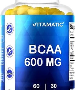 Vitamatic BCAA Gummies - Branch Chain Amino Acid Supplements - Peach Flavor - 600mg per serving - 60 Vegan Pectin Based Gummies (1 Bottle)