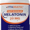 Vitamatic Melatonin 20mg Tablets | Vegetarian, Non-GMO, Gluten Free | HIGH Potency 20 MG | Natural Berry Flavor 120 tablets