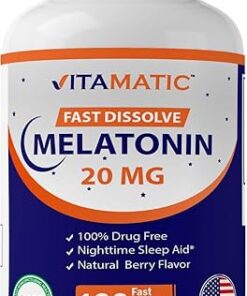 Vitamatic Melatonin 20mg Tablets | Vegetarian, Non-GMO, Gluten Free | HIGH Potency 20 MG | Natural Berry Flavor 120 tablets