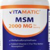 Vitamatic MSM 2000 mg with Vitamin C 75mg per Serving - 180 Veg Capsules - Vitamin C Aid in better absopriton of MSM (Methylsulfonylmethane) - Non-GMO & Gluten Free