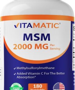 Vitamatic MSM 2000 mg with Vitamin C 75mg per Serving - 180 Veg Capsules - Vitamin C Aid in better absopriton of MSM (Methylsulfonylmethane) - Non-GMO & Gluten Free