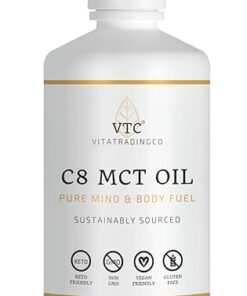 VitaTradingCo. 100% Pure C8 MCT Oil | 3X Distilled Caprylic Acid | Healthy Fat for Clean Energy | Sustainably Sourced | Non-GMO, Paleo, Keto | 32oz, 64 Servings (Unflavored)