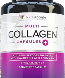 Vitauthority Multi Collagen Pills for Women and Men High Absorption Hydrolyzed Collagen Peptides Capsules for Hair Skin and Nails with Types I II III V X Hyaluronic Acid and...