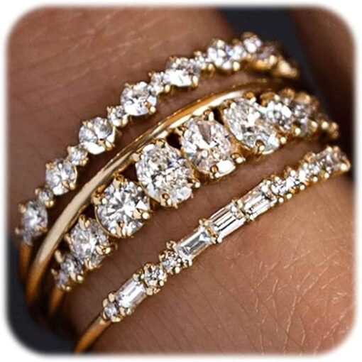 WFYOU Gold Rings for Women that Don't Tarnish Cubic Zirconia Ring Stackable Rings for Women Teen Girls Dainty 14K Gold Plated Rings Set Wedding Bands for Women Gold Jewelry Ring...