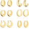 Wgoud Chunky Hoop Earrings Set 14K Gold Hoop Earrings for Women Hypoallergenic, Thick Hoops Earring set, Twist Huggie Hoop Earring