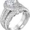 Wuziwen 4 Carats Wedding Engagement Ring Set for Women 925 Sterling Silver Cubic Zirconia Size 4-13