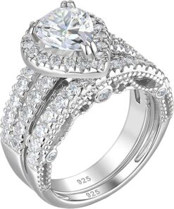 Wuziwen 4 Carats Wedding Engagement Ring Set for Women 925 Sterling Silver Cubic Zirconia Size 4-13