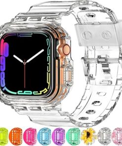 XYF Compatible for Crystal Clear Apple Watch Bands, 45mm 44mm 42mm 41mm 40mm 38mm Bumper Case for Men Women Jelly Sport Case Band for iWatch Ultra 2/1 Series 9 8 7 SE/6 5 4 3 2 1