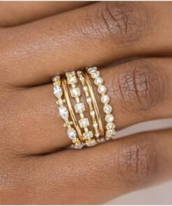 YEEZII Gold Rings for Women Non Tarnish, 14k Gold Plated Stacking Cubic Zirconia Thumb Rings, Dainty Stackable Gold Knuckle Rings Set Size 6-10