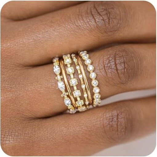 YEEZII Gold Rings for Women Non Tarnish, 14k Gold Plated Stacking Cubic Zirconia Thumb Rings, Dainty Stackable Gold Knuckle Rings Set Size 6-10