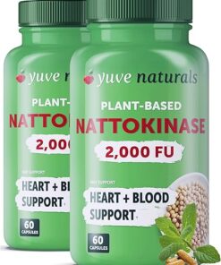 Yuve Nattokinase 2000 FU, Nattokinase Supplement - Natokinase Enzyme from Natto Extract 4000 FU, Sugar-Free, Vitamin K Free - 60 Pills (Pack of 2)