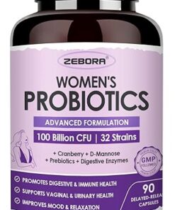 ZEBORA Probiotics for Women Digestive Health with Enzymes & Prebiotics 100 Billion CFUs| Vaginal Probiotics with D Mannose & Cranberry | Urinary Tract Health | Immune Support,...