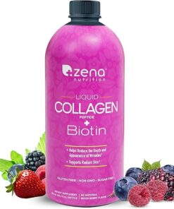 Zena Nutrition Liquid Collagen Peptide + Biotin | Liquid Collagen for Women and Men | 2500mg Verisol Bioactive Multi Collagen Peptides | 5000mcg Biotin | Sugar Free | Berry | 60...