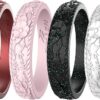 Zollen Silicone Wedding Rings for Women 1/4/7 Packs -Stackable Silicone Rubber Wedding Bands - Innovative Flower & Vine Collection