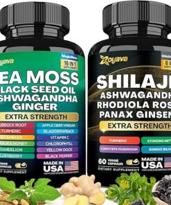 Zoyava Dynamic Vitality Bundle, Sea Moss and Shilajit Bundle, Sea Moss 7000mg, Black Seed Oil 4000mg, Ashwagandha 2000mg, Ginger & Shilajit 9000mg, Rhodiola Rosea 1000mg, Panax...